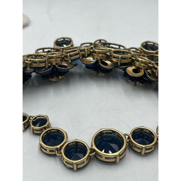 J. Crew Midnight Blue Glitter Floral Rhinestone Waterfall Statement Bib Necklace - Picture 8 of 16